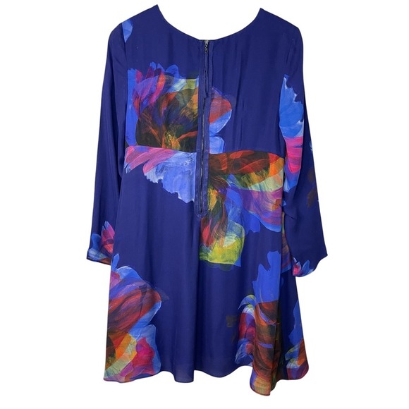 ❌SOLD❌LEIFSDOTTIR Anthropologie Blue Watercolor Floral Silk Fanned Mini Dress - Picture 4 of 8